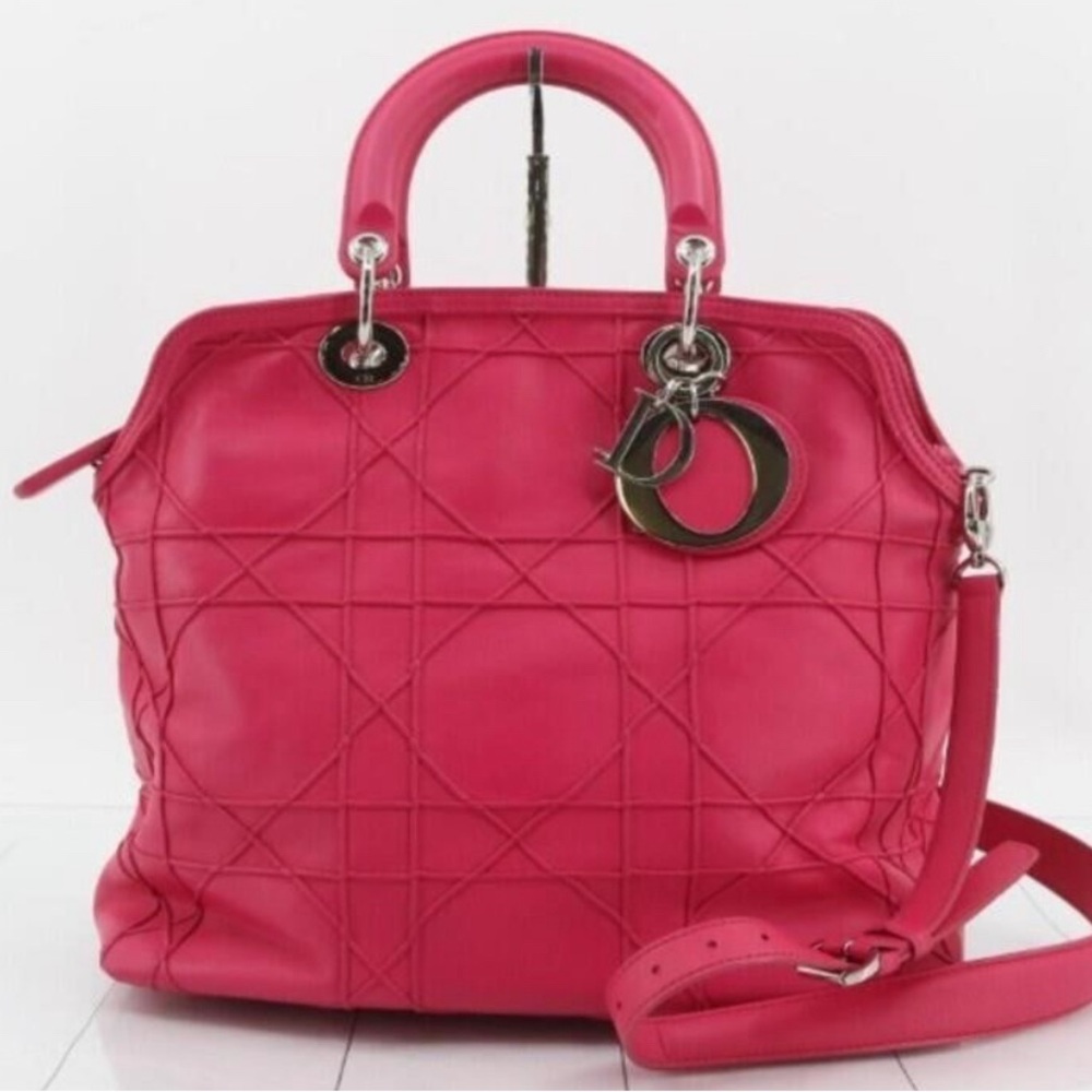 Dior Pink Shoulder Bag with Quilted Design and Silver Hardware